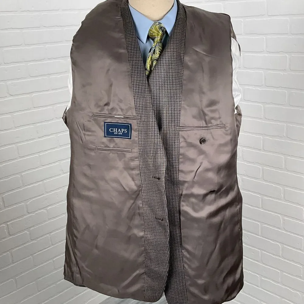 Chaps Blazer Men 48L‎ Gray Gold Prince Edward Plaid Silk Career Classic Party